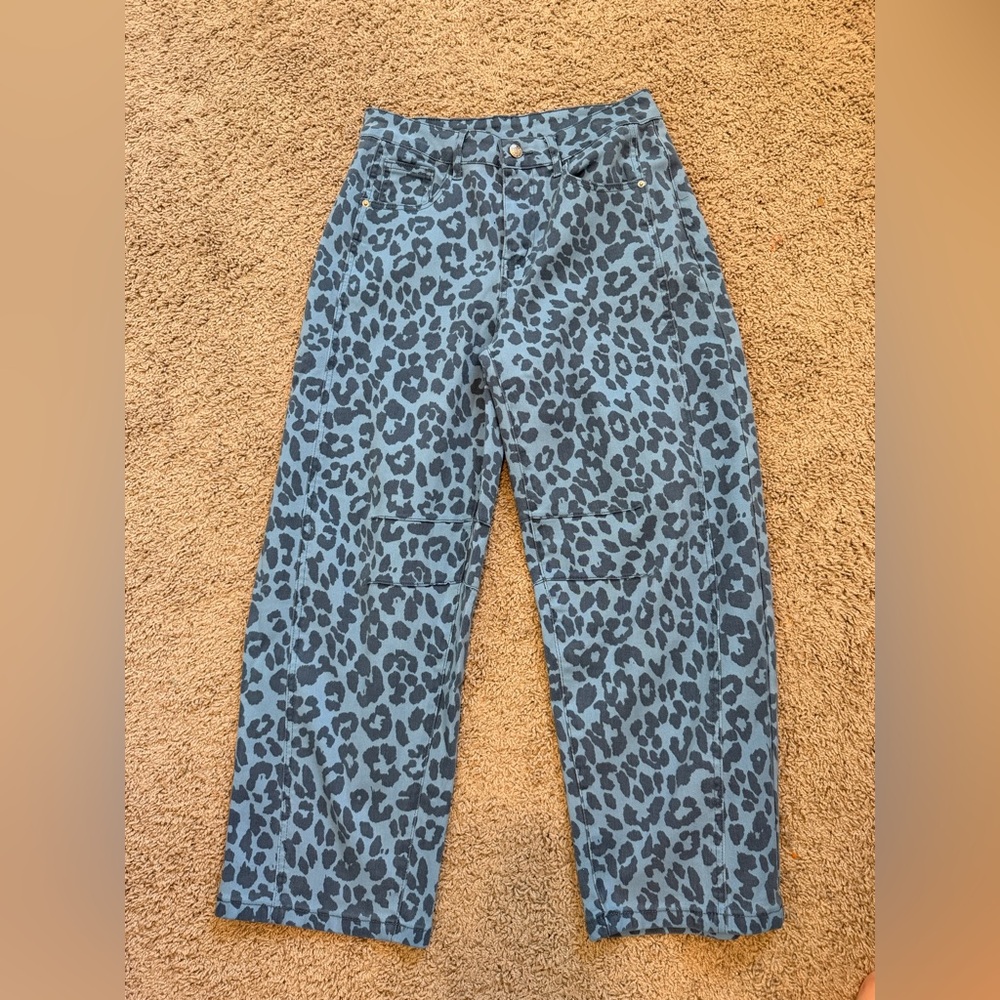 Leopard Print Blue Pants BARREL JEANS. STRETCHY.  NEVER WORN